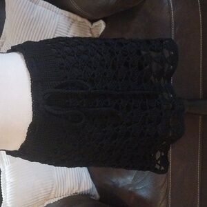 Nannette Lepore Black Crochet Lined Skirt Size M with Adjustable Drawstring